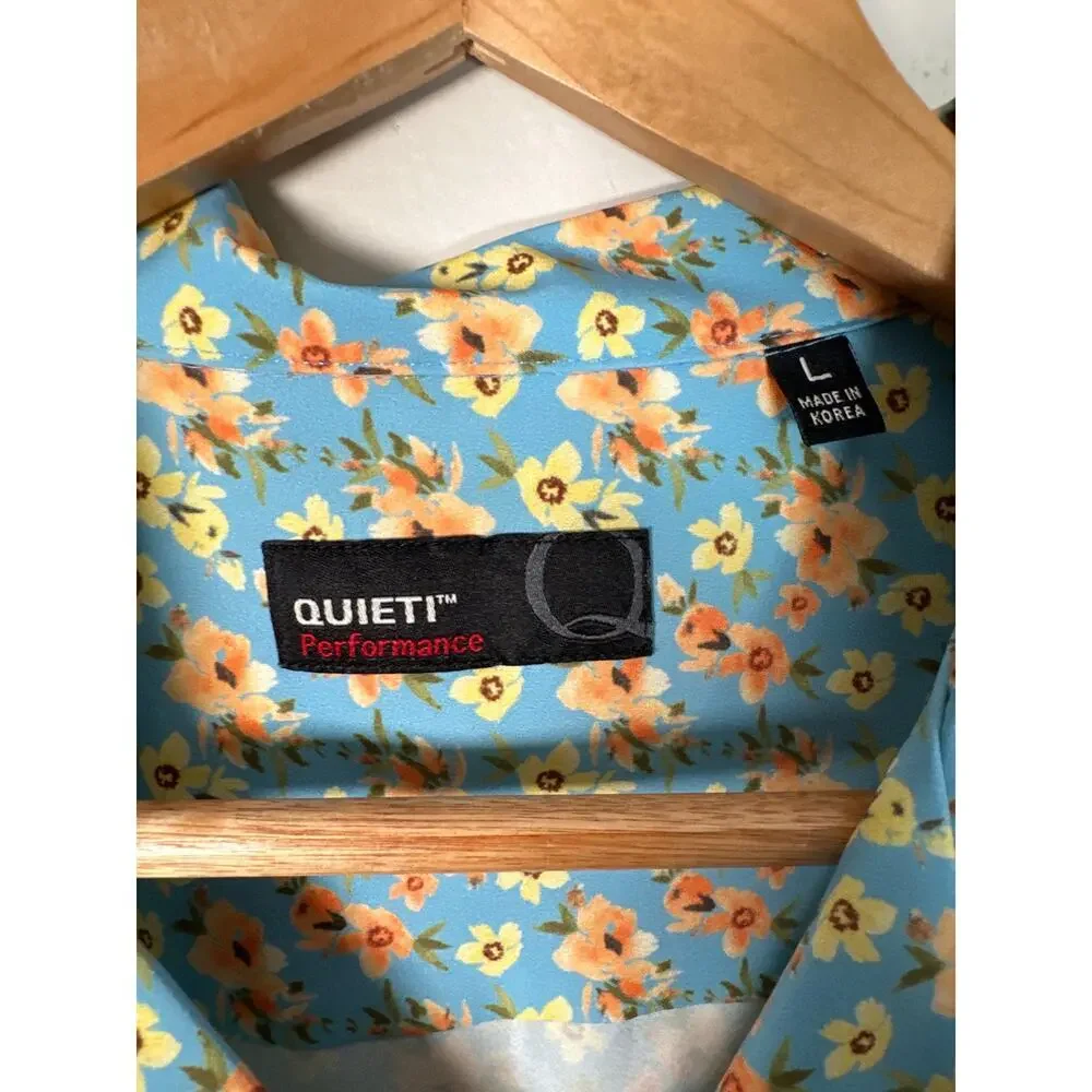 Quieti Performance Size L Floral Button Down Mens Stretch Short Sleeve - Picture 6 of 8